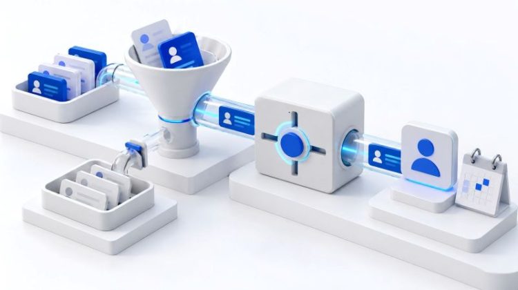 Automated business workflow processing customer records between systems.